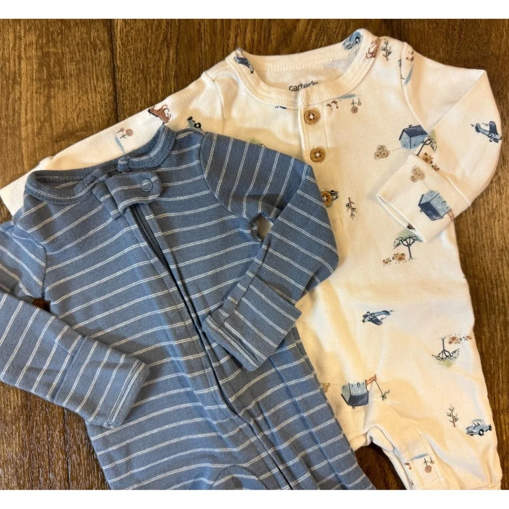 Carter's Newborn Baby Boy  Rompers Clothes Long Sleeved Outfits Striped Footless